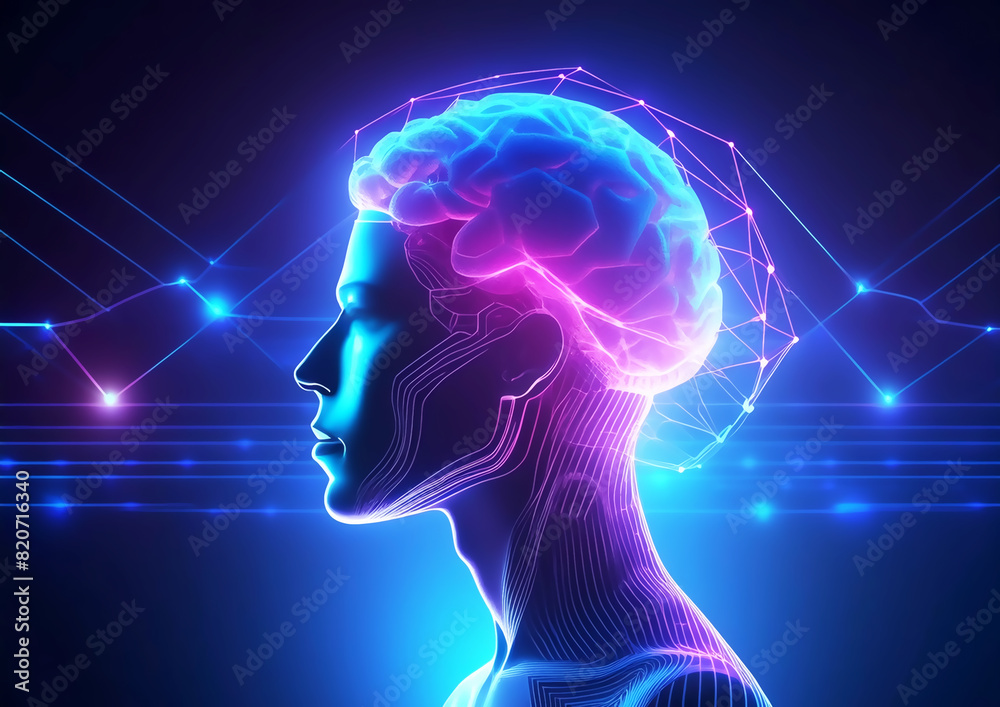 Obraz premium 科学技術の概念で光の人工知能の3dイラスト