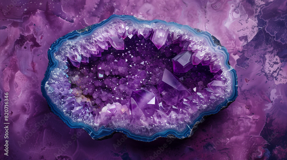 Purple and Blue Crystal Geode on Deep Purple Background Purple and Blue Crystal Geode on Deep Purple Background