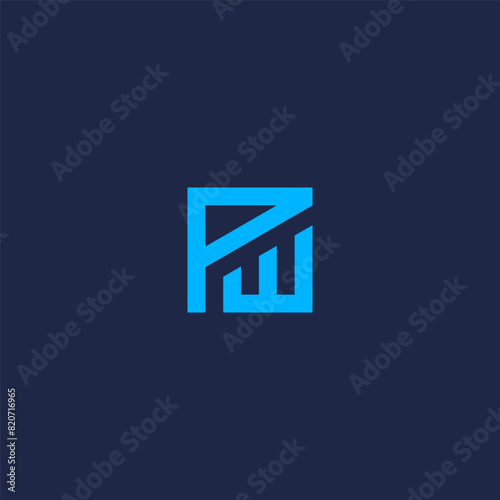 PW monogram logo in square shape with blue color