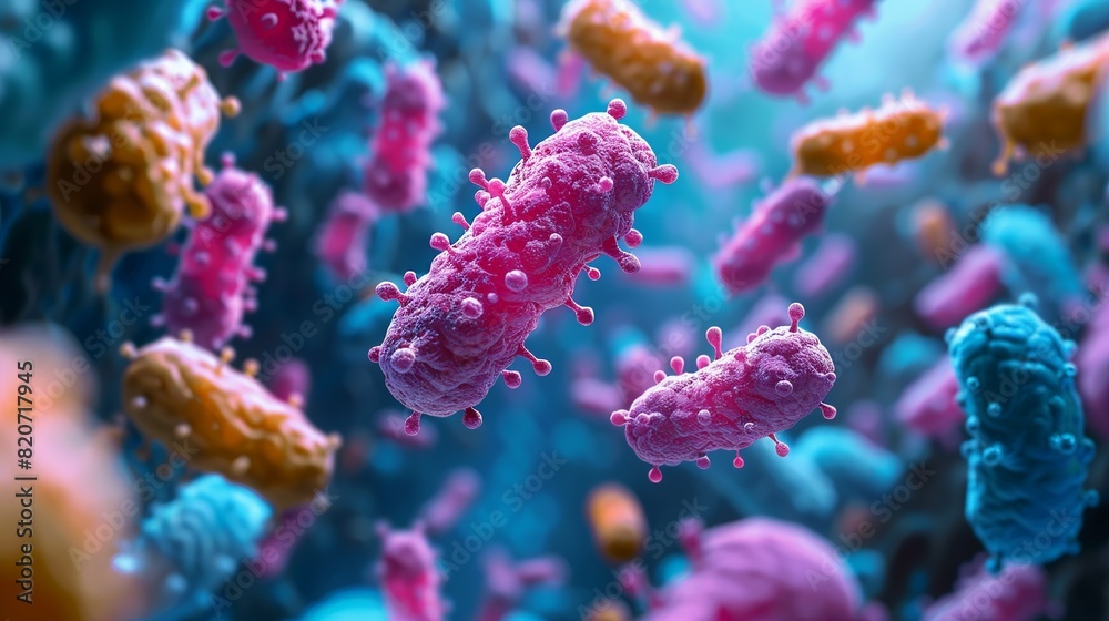 Fototapeta premium Science microscopic background, Magnified view of protozoa and other single-celled organisms Illustration image,