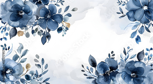 Fototapeta Naklejka Na Ścianę i Meble -  Elegant watercolor floral design with blue flowers.