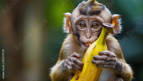 Adorable Macaque Monkey Eating a Banana photo