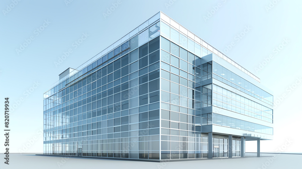 Fototapeta premium steel and glass flat design side view reflective office building theme 3D render Analogous Color Scheme