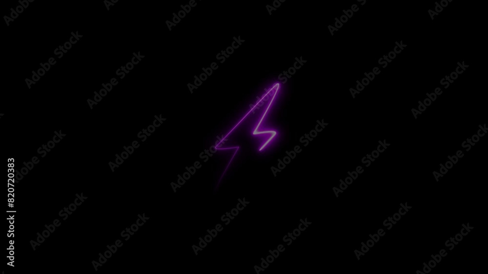 Glowing neon flash icon animation. Pink neon lightning sign. Bright lightning, electrical storm, high voltage. Glowing neon flash icon animation. Pink neon lightning sign. Bright lightning, electrical storm, high voltage.