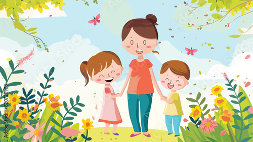 Cute little boys greeting mother on color background