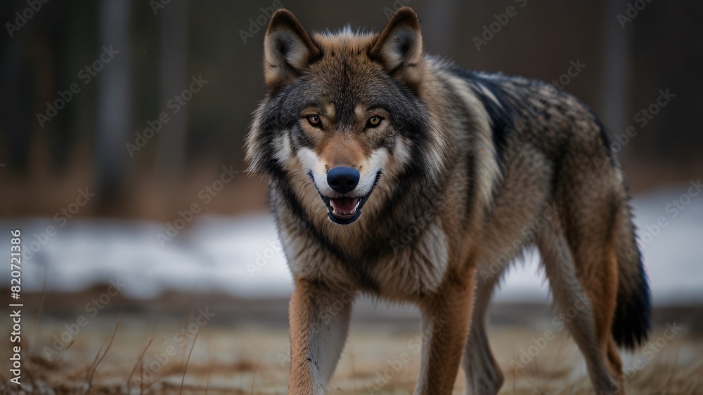 Obraz premium wild wolf on nature with blurr background