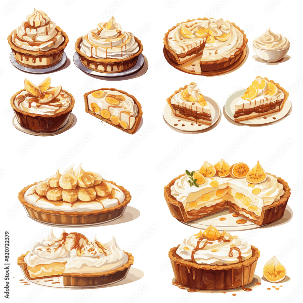 Collection of Isolated Vector Icons of cheese pie with butter and lemon topping