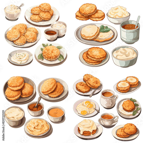 Golden, crispy biscuits served with creamy butter and honey. A delicious breakfast or snack option with a rich, flaky texture and a perfect balance of sweetness and crunch.