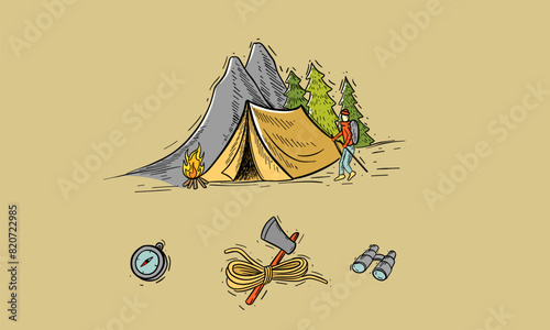 beautiful hand- drawn camp illustration photo