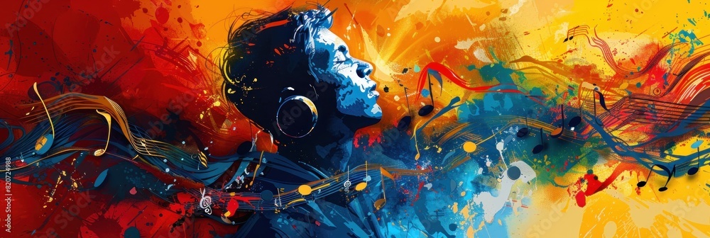 Guitar player enveloped in color and music Guitar player enveloped in color and music