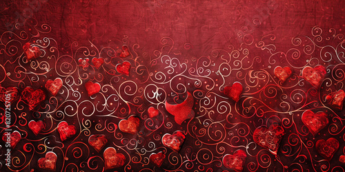 Background of big and small hearts with curls in dark red colors photo