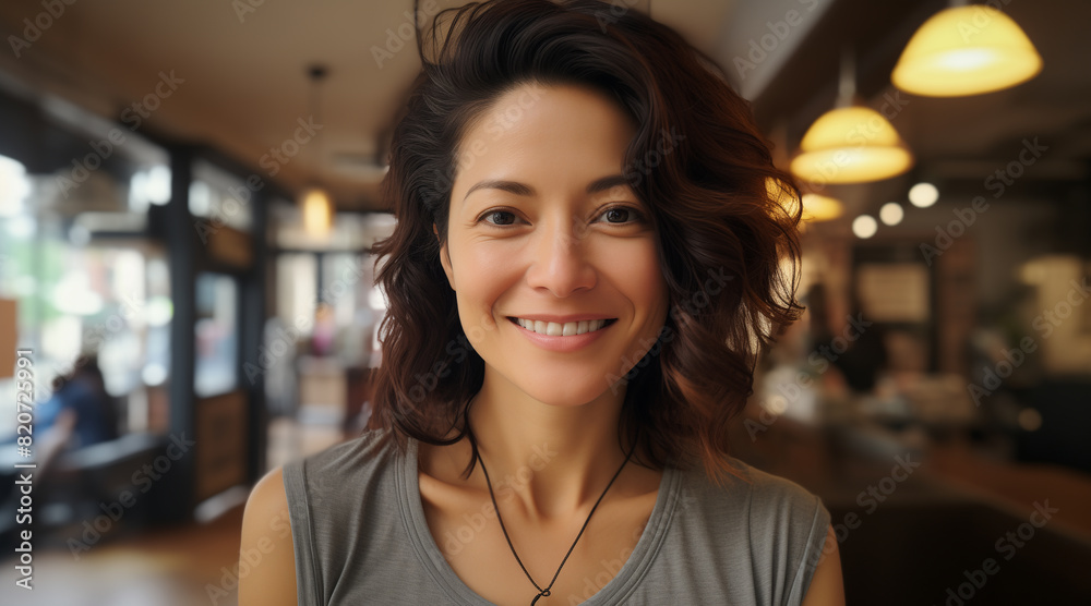 A Korean beauty in her 40s is smiling while looking straight ahead. A face without makeup, skin is bright, elastic, and moist. A photo taken with a cell phone A Korean beauty in her 40s is smiling while looking straight ahead. A face without makeup, skin is bright, elastic, and moist. A photo taken with a cell phone
