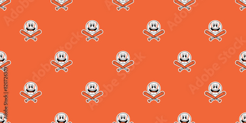 baseball seamless pattern smile face ball vector cartoon baseball bat crossbones doodle softball sport gift wrapping paper scarf isolated tile background repeat wallpaper illustration design