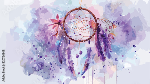 dream catcher with watercolor. feather purple flower