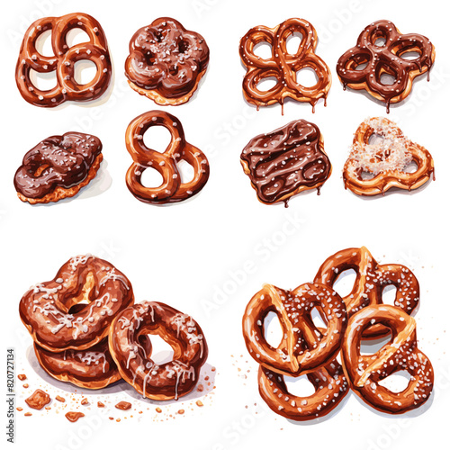 Vector illustrations of pretzels isolated on white