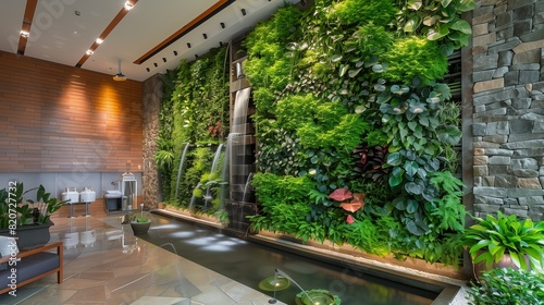 A drawing room with a statement wall of vertical gardens and a water feature © Sana