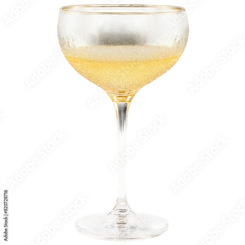 Vintage hollow stem coupe glass crystal saucer with air bubble in stem golden champagne bubbles
