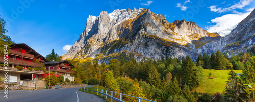 Grindelwald, Switzerland street and mountains view