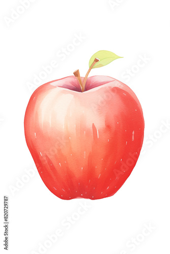 Vibrant watercolor illustration of a fresh red apple with a small green leaf on white background  transparent background