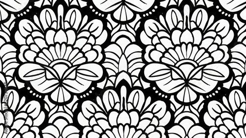 simple PATTERN OF rounded MANDALA, BLACK AND WHITE, ON A WHITE BACKGROUND