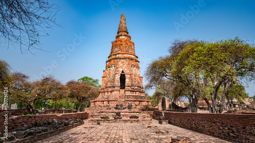 pagoda or stupa Ancient from the Ayutthaya period in Wat Ratchaburana, an ancient temple over six hundred years old, Ayutthaya, Thailand.