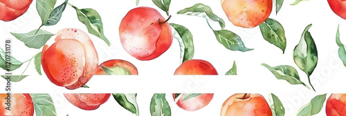peaches and leaves pattern  white background  watercolor. AI