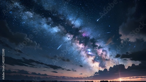 様々な星の降る夜の風景イラスト photo