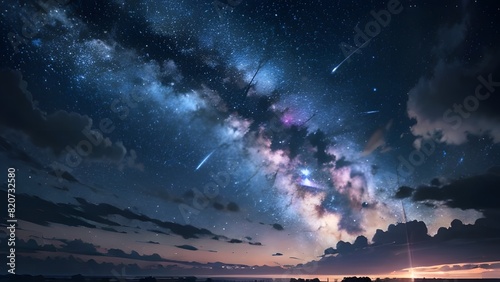 様々な星の降る夜の風景イラスト