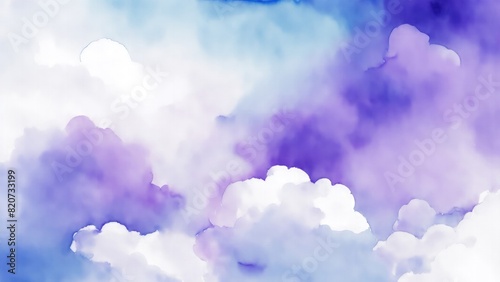 Gray blue and purple watercolor background abstract puffy clouds in bright colors