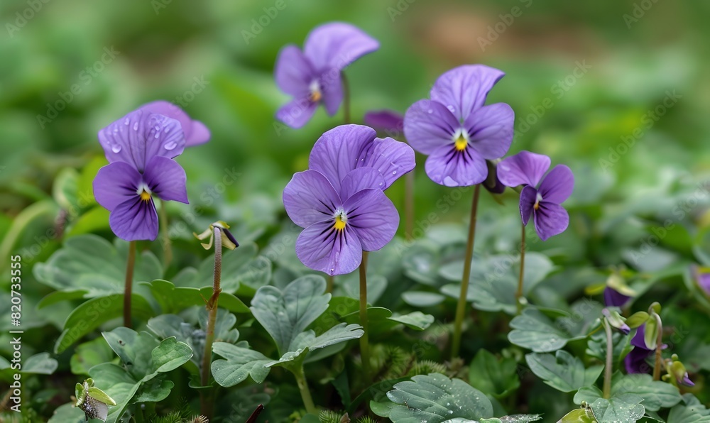 multiple purple Viola tricolor flowers , Generative AI multiple purple Viola tricolor flowers , Generative AI