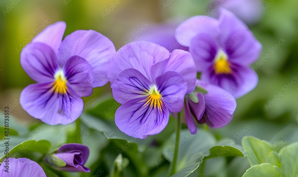 multiple purple Viola tricolor flowers , Generative AI multiple purple Viola tricolor flowers , Generative AI