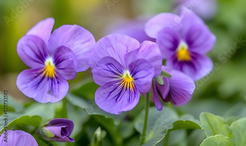 multiple purple Viola tricolor flowers , Generative AI