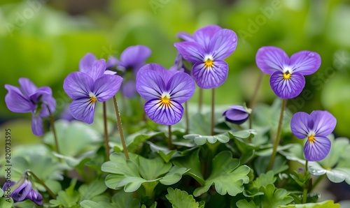 multiple purple Viola tricolor flowers , Generative AI