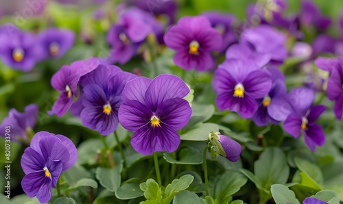 multiple purple Viola tricolor flowers   Generative AI