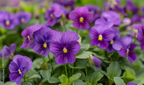 multiple purple Viola tricolor flowers , Generative AI