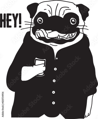 black and cartoon illustration of panda bulldog hey!  photo