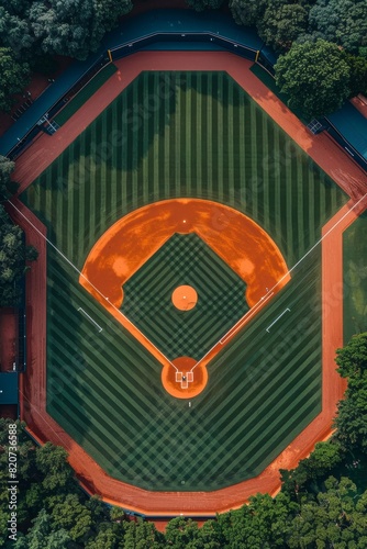 Detailed aerial view showcasing baseball field layout from a bird s eye perspective photo