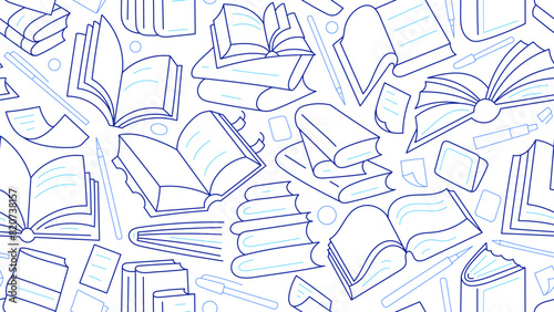 Books seamless pattern. Literature study, library
