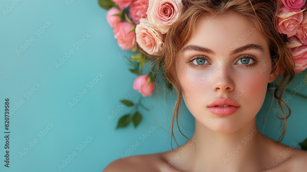 stunning pretty model with beautiful flowers stunning pretty model with beautiful flowers
