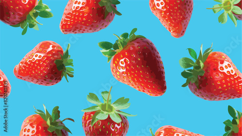 Fresh strawberries on blue background Vector illustration
