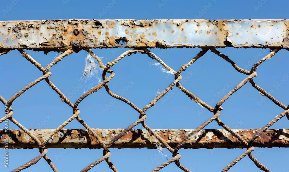 Damaged metal lattice barrier, Generative AI Damaged metal lattice barrier, Generative AI