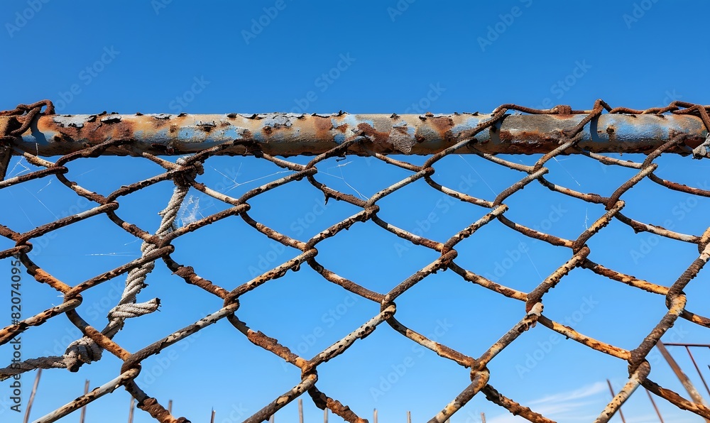 Damaged metal lattice barrier, Generative AI Damaged metal lattice barrier, Generative AI