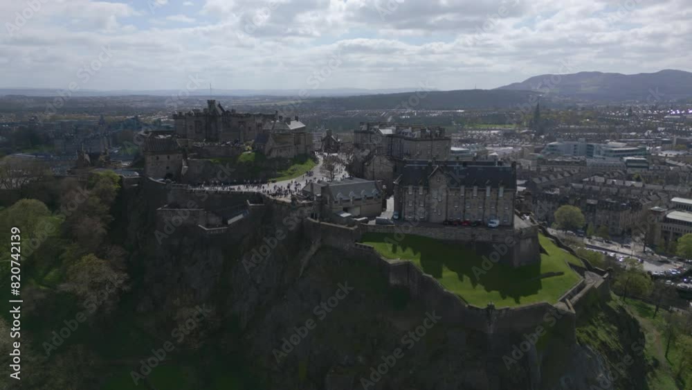 Beautiful Edinburgh Castle in Scotland on a Sunny Spring Day AERIAL Beautiful Edinburgh Castle in Scotland on a Sunny Spring Day AERIAL