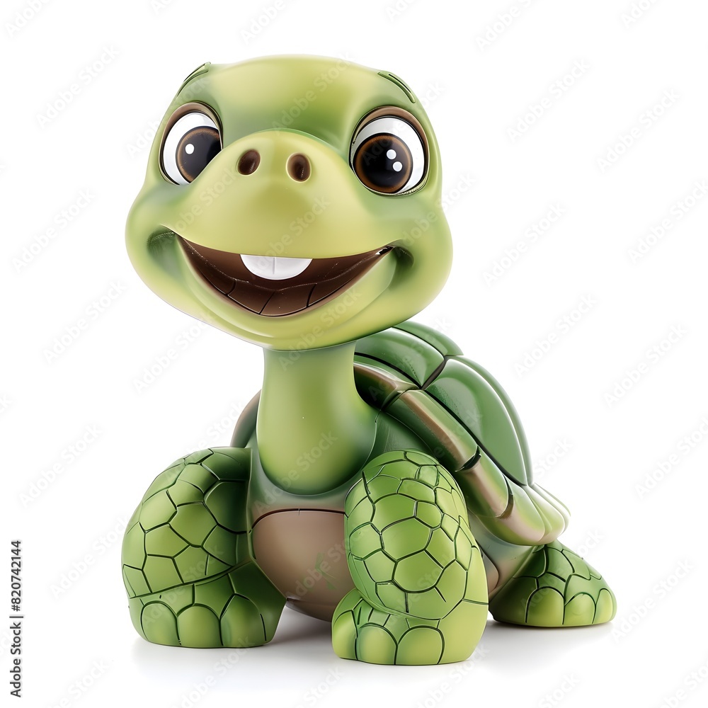 Fototapeta premium Cheerful Recycled Turtle Mascot with Friendly Smile on Clean White Background