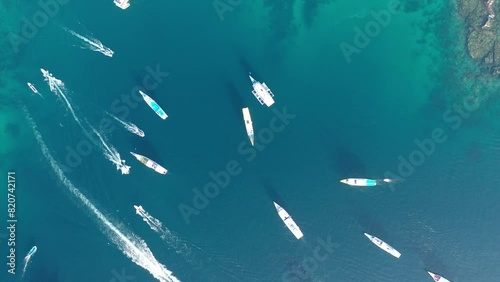 Aerial view of tourist boat, Komodo National Park, Indonesia photo