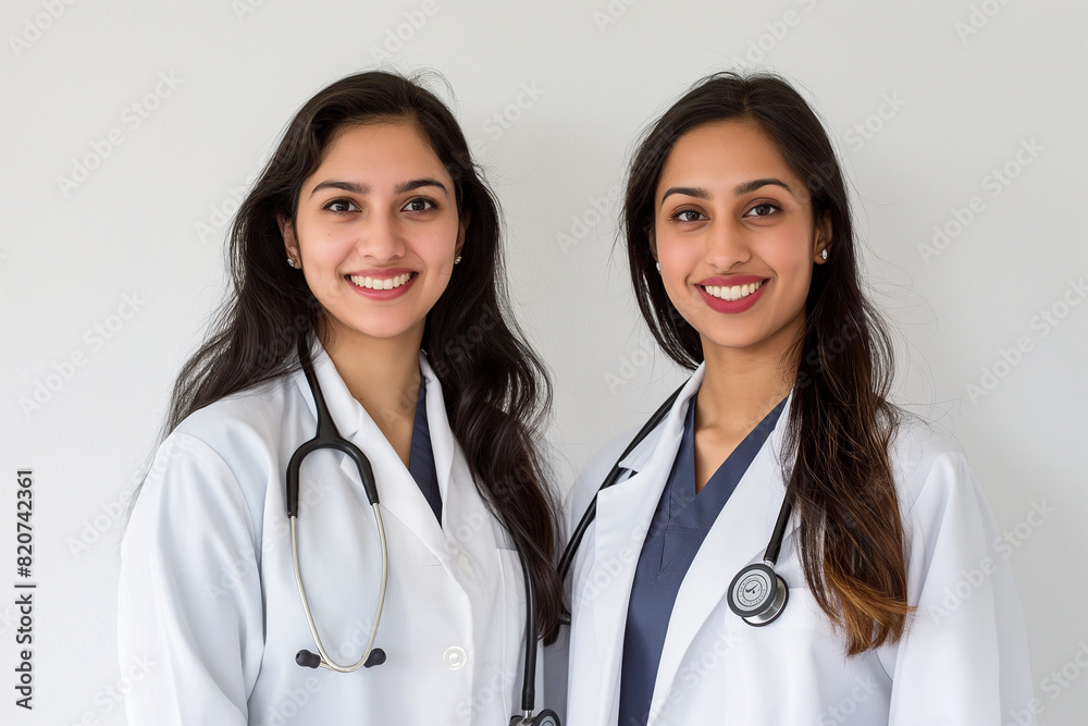 Two women in white coats are smiling for the camera Two women in white coats are smiling for the camera