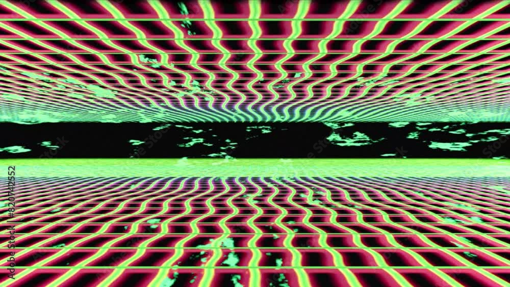 Psychedelic trippy white blue spinning yellow dizzy lines on black backdrop