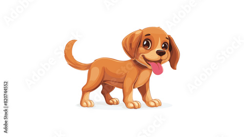 Illustration of a happy  playful puppy with a wagging tail and tongue out. 