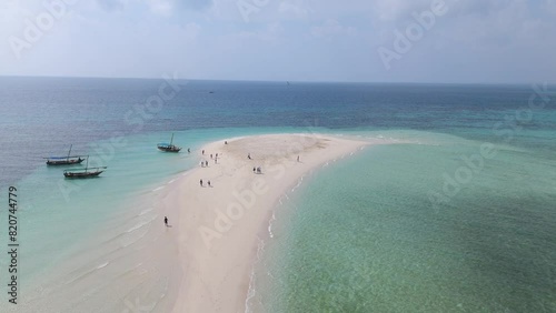Sandy Beach Paradise for Tourism on Kwale Island in Zanzibar on Tanzania Coast, Aerial photo
