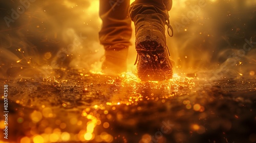 human footprints glow gold